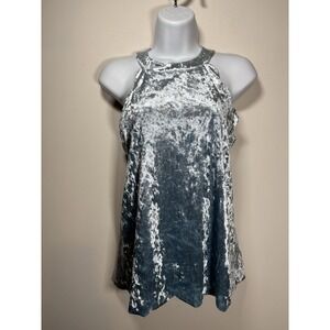 ALTAR'D STATE Crushed Velvet Blue Halter Top Scalloped Size Large Boho Cottage